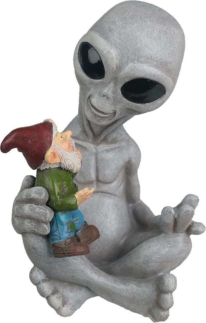 Andre' & Fritz Friendship Stories Alien and Gnome Garden Statue | Poly-Resin 6.5" h x 4" w x 3.5" d Outdoor Décor (Stories - Garden Statue)