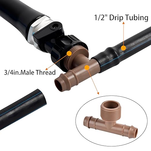 Drip Irrigation Thread Adapter With Barb Tee, 3/4" NPT Male x Barb Tee, Barbed Connectors Fit 1/2" Drip Tubing, Irrigation Tee Fittings -10Pcs/pack