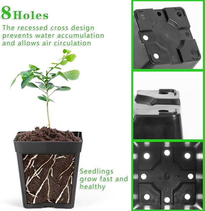 June Fox Square Nursery Pots 3.3 Inches Flexible Plastic Seedling Pots Square Pots for Plants, Succulent, Flower, Pack of 60, with 60 PCS Plant Labels