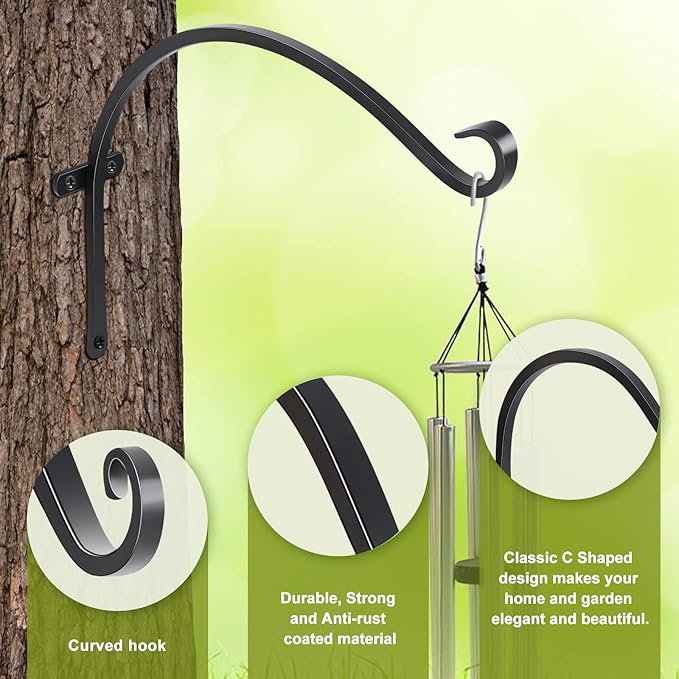 FEED GARDEN 18 Inch 2 Pack Outdoor Hanging Plant Bracket for Bird Feeders, Wind Chimes, Lanterns, Heavy Duty Metal Iron Wall Hooks with 6 Screws