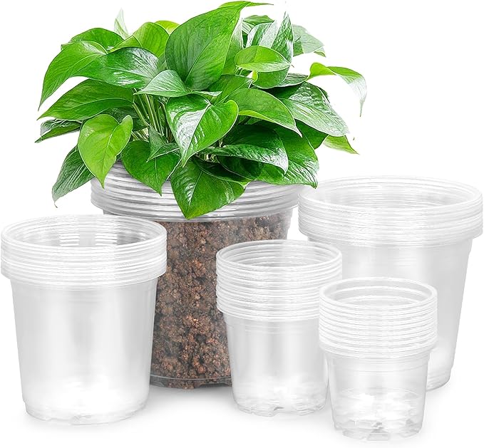 50 Pack 3/4/5/6/7 Inch Clear Plastic Nursery Pots for Succulents, Herbs, Flowers, Vegetable Seedlings, Durable Nursery Pots for Plants with Drainage Holes (3+4+5+6+7 inch)