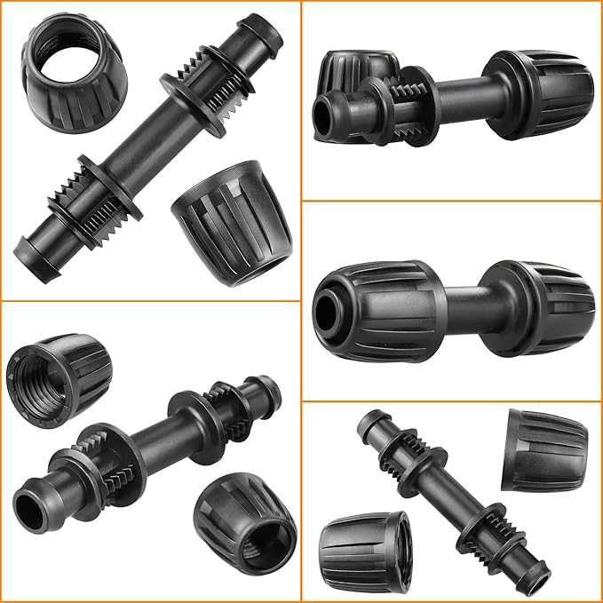 Drip Irrigation Fittings for 1/2 inch Tubing (0.60"-0.63" OD), 12 Pieces Barbed Coupling Drip Parts Locked Coupler Connectors, Drip Line Nuts Connectors for 1/2" Drip Irrigation Hose (13mm ID)