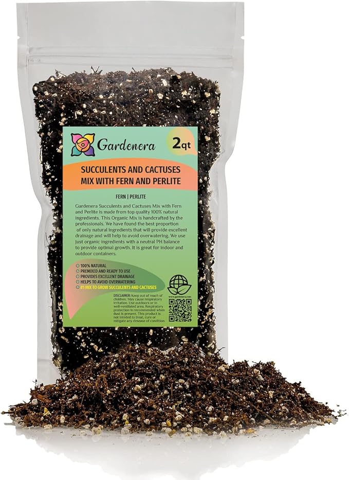 Fern + Perlite Soil Mix for Repotting and Planting Succulents and Cactuses - 2 Quart Bag