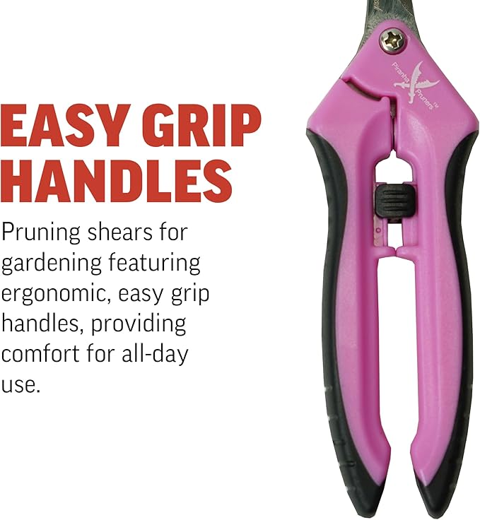 Piranha Pruner Trimming Scissors Garden Shears, Plant Trimmers, Gardening Hand Tools, Straight Stainless Steel Blade, Pink Handle