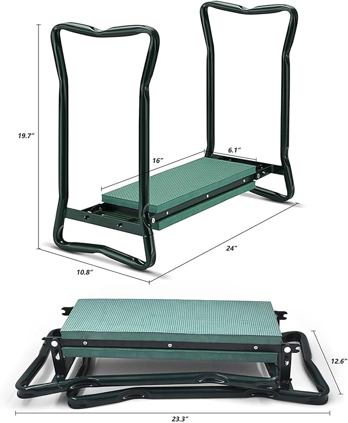 Garden Kneeler Seat Gardening Stool Garden Bench Foldable Portable Garden Knee Stools with Tool Bag Pouch Soft EVA Foam Kneeling Pad