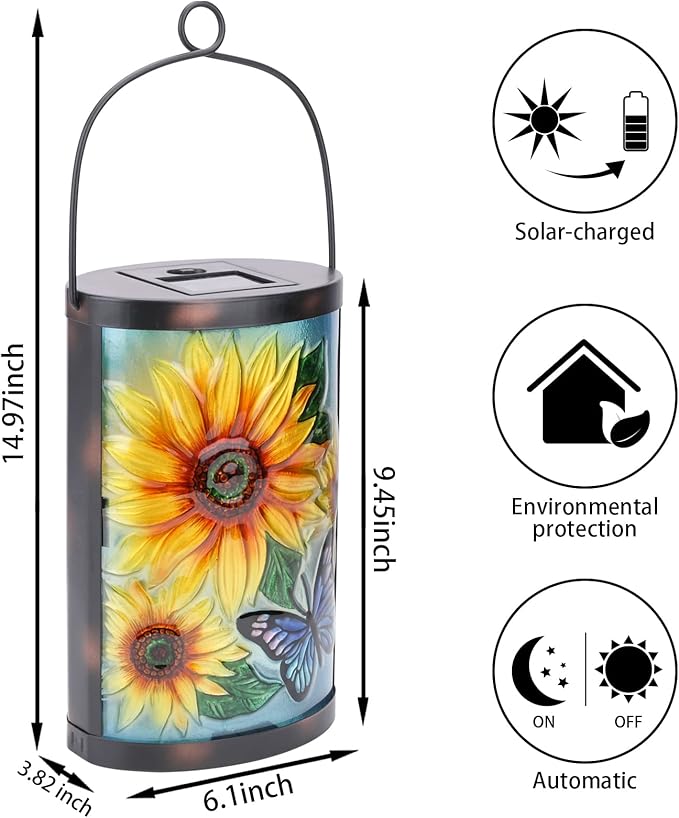 Hanging Solar Lantern Outdoor Waterproof LED Solar Lights Sunflower Decorative Solar Lanterns Tabletop Lamp for Outdoor Patio Garden Yard Decor