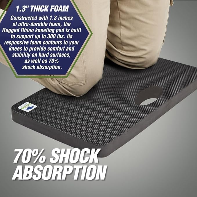 Rugged Rhino Soft Foam Kneeling Pad, Thick Knee Mat Resists Water, Durable Shock Absorbent Pads, Comfortable Strong Rebound, Gardening, Mechanic Tools, Bath Tub Essentials Onyx Black