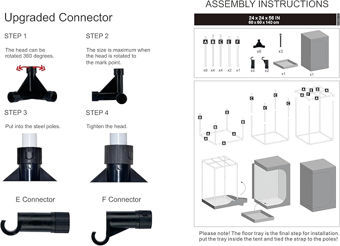 24"x24"x55" Grow Tent for Indoor Plants 600D Mylar Hydroponic High Reflective GrowTents for Plant Fruit Flower Veg Growing