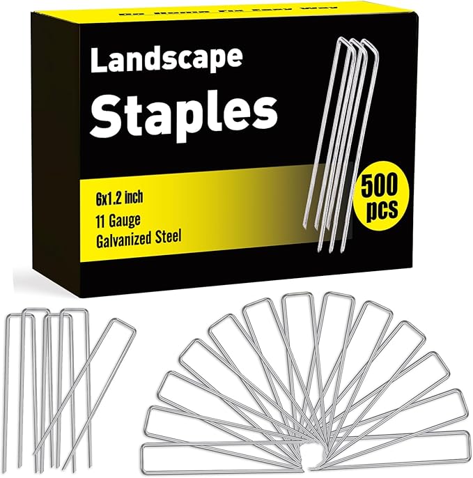 HongWay 500 Pack Landscape Staples Garden Staples Yard Stakes 6 Inch 11 Gauge Anti-Rust Heavy-Duty Fence Stakes Sod Pins for Weed Barrier Fabric Irrigation Tubing Hose Artificial Turf