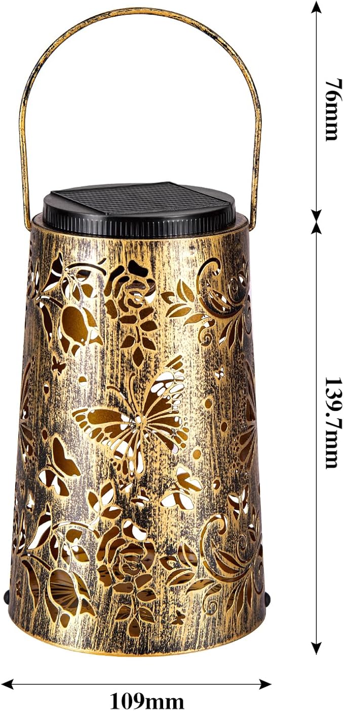 Solar Lanterns Butterfly Warm Cool Light Outdoor Waterproof Metal Decor Home Garden Yard Backyard Porch Table Pathway for Women Grandma Gifts 2pcs