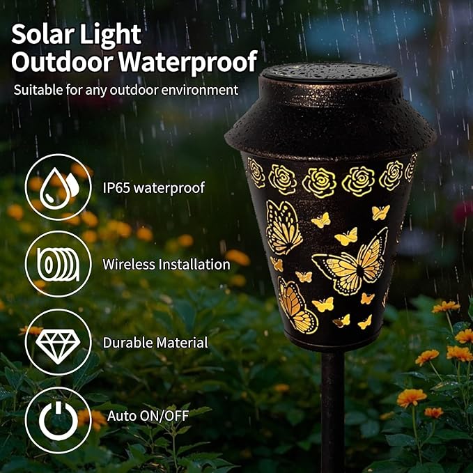 Solar Pathway Lights Outdoor Waterproof, Metal Copper Butterfly Lantern for Yard, Garden, Walkway, Patio Decor and More, Ideal Landscape Lighting Gift for Women, Mom, Grandma