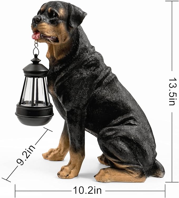 Notakia Resin Dog Rottweiler Statues and Sculptures with Solar Led Home Garden Decoration Windproof Lamp Outdoor Lighting Decor (Rottweiler &LED)