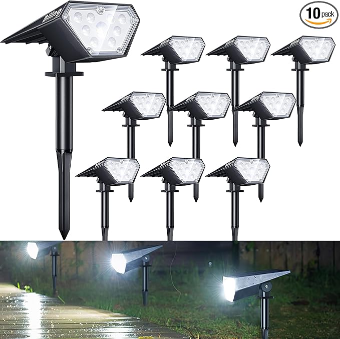 Biling Solar Spot Lights Outdoor, 2-in-1 Solar Landscape Lights 12 LED Bulbs Solar Powered Lights IP67 Waterproof Adjustable Wall Light for Patio Pathway Yard Garden Driveway Pool