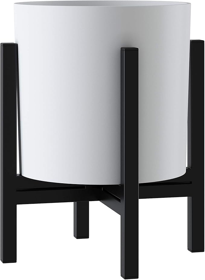 FaithLand Mid Century Plant Stand Indoor Outdoor (EXCLUDING Plant Pot), Metal Planter Stand, Potted Plant Holder, Black, Hold Up to 6.5 Inch Planter