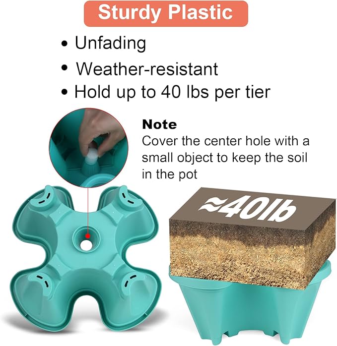 Vertical Planter 4 Tier Stackable Planters Garden Planters Strawberry Herb Flower and Vegetable Planter Indoor Outdoor Gardening Pots with Removable Wheels and Tools