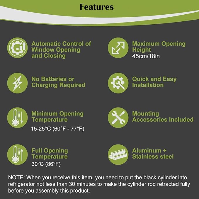 2PCS Auto Vent Opener Automatic Greenhouse Window Opener Roof Vent Opener Greenhouse Accessories for Garden Automatic Ventilation Gardening Tools Automatic Greenhouses Supplies (Dual Spring Opener)