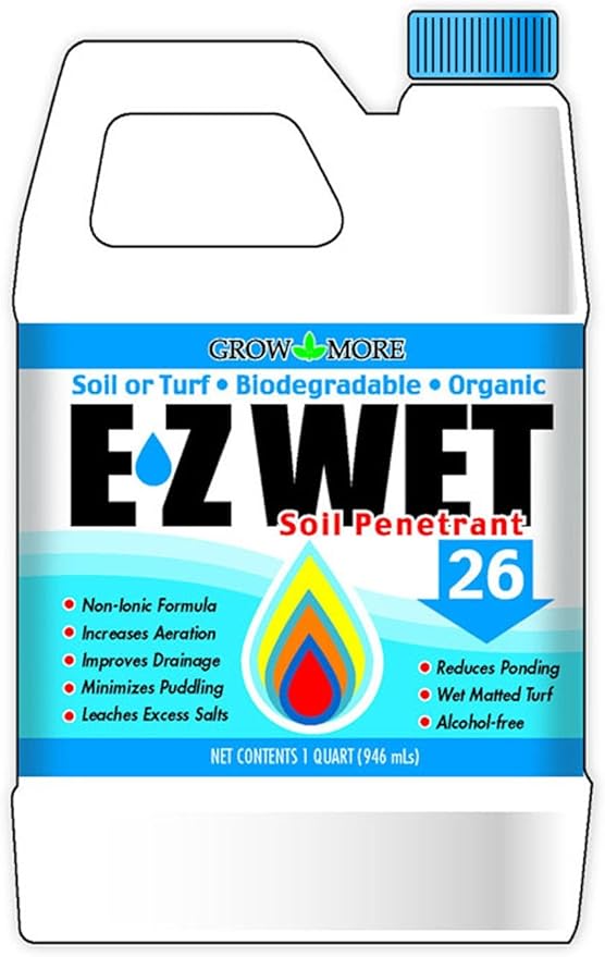 Grow More EZ Wet Soil Penetrant 26% - 1 Quart of Biodegradable Non-Ionic Surfactant - Soil Wetting Agent for Better Drainage & Liquid Aeration for Lawns, Nurseries, & Landscaping