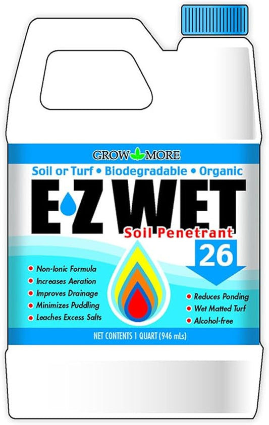 Grow More EZ Wet Soil Penetrant 26% - 1 Quart of Biodegradable Non-Ionic Surfactant - Soil Wetting Agent for Better Drainage & Liquid Aeration for Lawns, Nurseries, & Landscaping