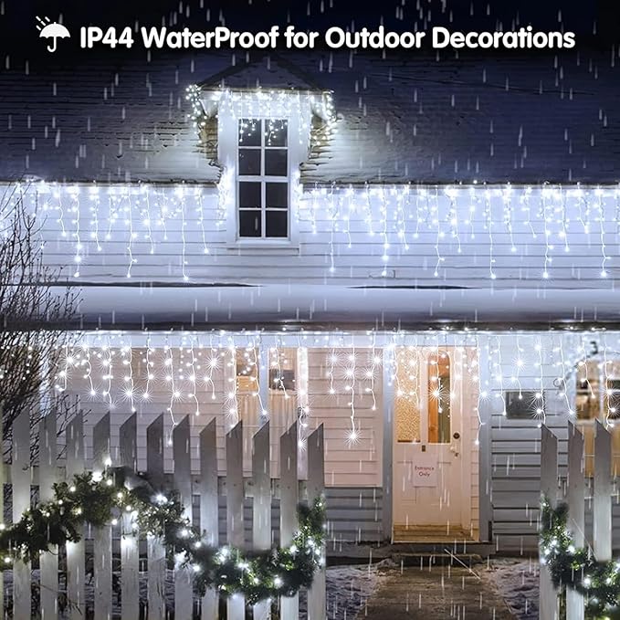Solar Christmas Lights Outdoor Waterproof Christmas Decorations Curtain Lights 320LED 29.5ft 60 Drops, Solar Powered Rechargeable Fairy Lights for Party, Wedding, Home Decorations(White)