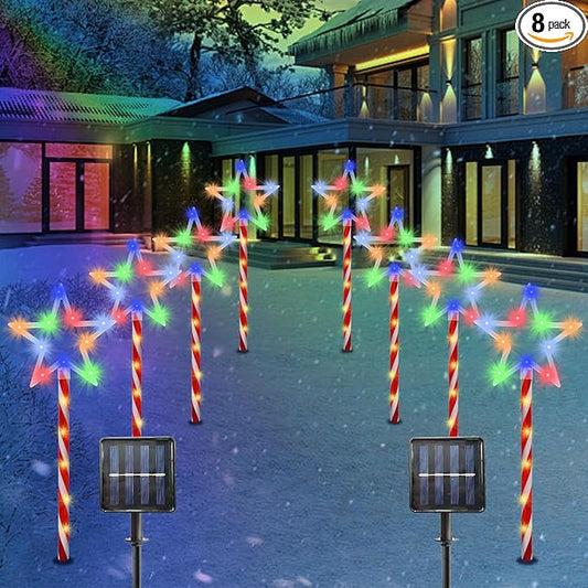 Solar Pathway Lights Outdoor, Landscape Multi-Color Pathway Star Lights with Red Stake, 8 Pack 120 LED Solar Walkway Light for Yard Path Garden Patio Lawn Decor