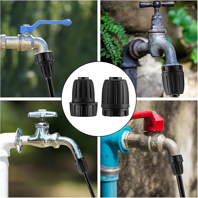 12 Pcs 1/2 Inch Garden Hose Adapter 3/4" to 1/2" Drip Irrigation Tubing Faucet Adapter Drip Irrigation Parts Faucet to Hose Adapter for Garden 3/4 Inch Faucet Connector (Black)