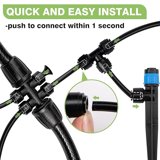 240FT Drip Irrigation System Kit New Quick-Connect, Automatic Garden Watering Misting System for Greenhouse, Yard, Lawn, Plant with 1/2 inch Hose 1/4 inch Distribution Tubing and Accessories