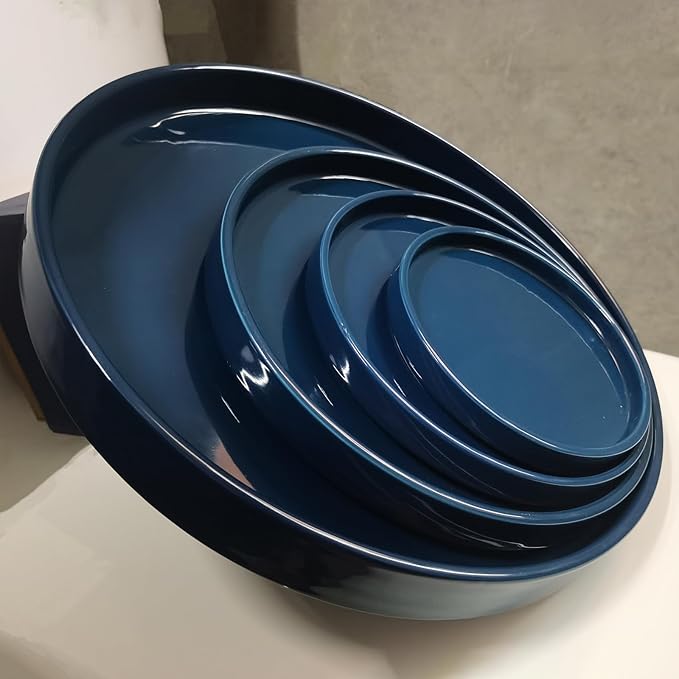 Ceramic Plant Saucer 5 Inch, 2 Pack Round Plant Saucers for Indoors/Outdoors, Flower Pot Saucers for Holding Water Drips and Soil, Ceramic Drainage Tray for Plant Pot (Blue)