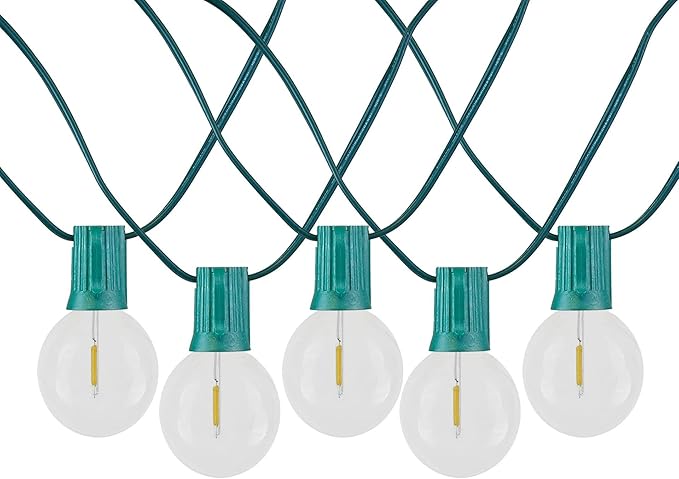 Novelty Lights 25 Feet G40 LED Patio String Lights with 25 Bulbs, Warm White, Weather Resistant and Shatterproof Replaceable Plastic Globe Bulbs, Green Wire