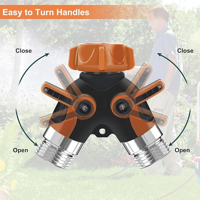 Hose Splitter, Garden Hose Splitter 2 Way Heavy Duty,3/4" Spigot Adapter Connector with 2 Kink Free Faucet Extension Hose Protector 6 Rubber Washers and PTEP Tape for Drip Irrigation, Lawns