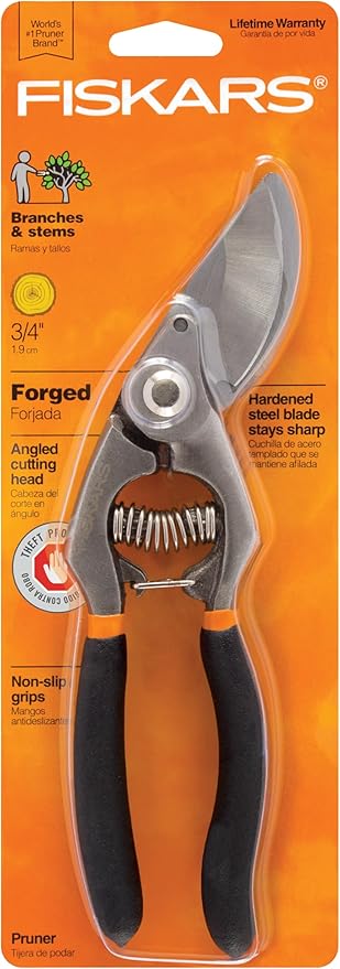 FISKARS® Forged Steel Bypass Pruner - Ultra-Durable, Ergonomic Design for Comfortable Use while Gardening - Cut and Prune Stems and Light Branches up to ¾” diameter - 375 Years of Quality