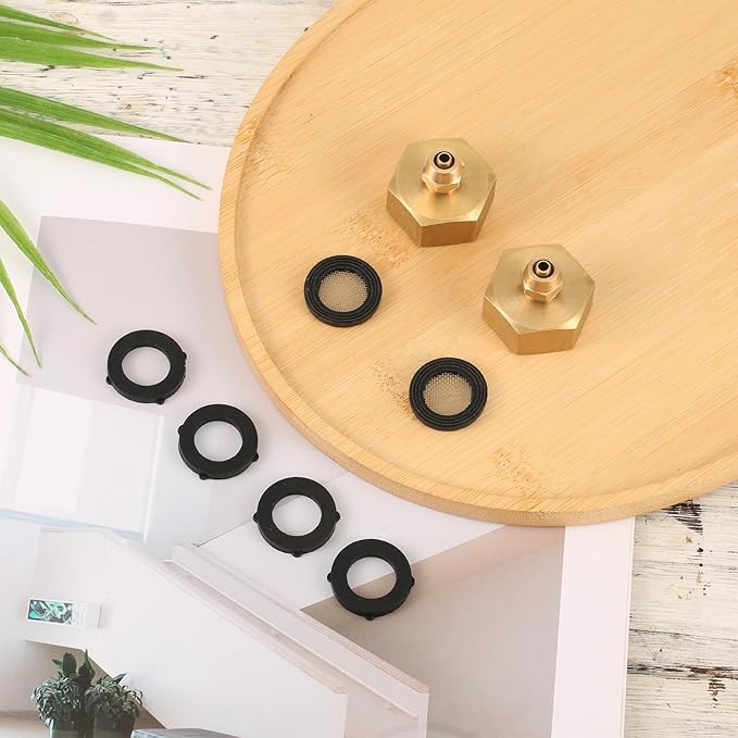 2pcs Drip Irrigation Hose Connector, Brass 3/4 to 1/4 Hose Adapter with Gasket and Filter Brass Female to Female Hose Adapter for Hose Shut Off Valve Garden Hose