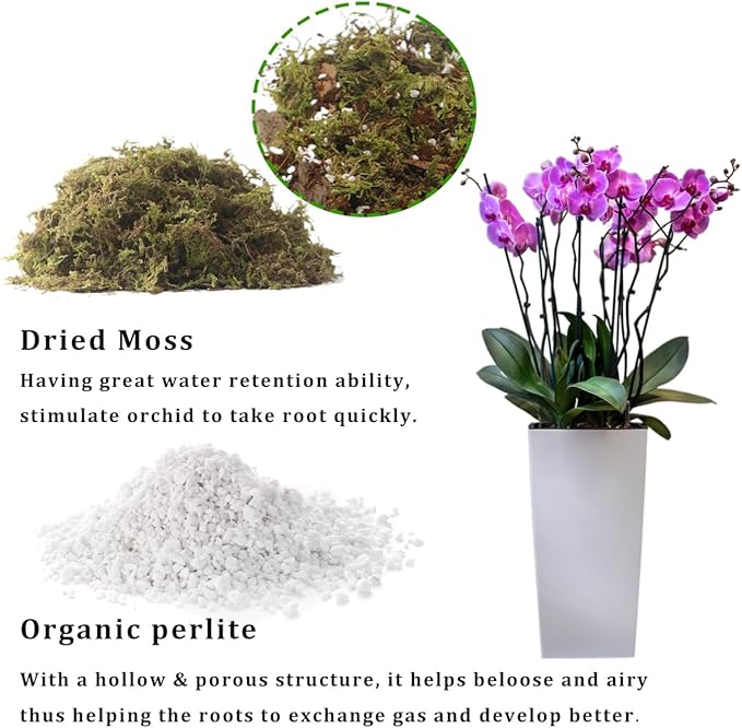 6QT Orchid Potting Mix with Moss Pine Bark Mulch Perlite & Coco Peat Natural Ingredients, Orchid Repotting Soil Medium Great for Indoor Plant Root Climbing & Expanding
