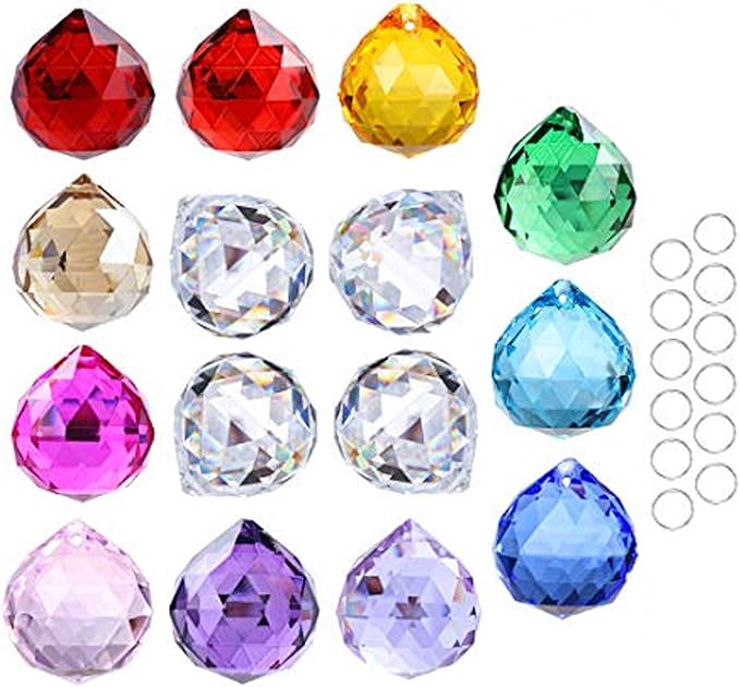 15pcs Crystal Ball Prism 30mm Handmade Feng Shui Faceted Decor Rainbow Maker(Multi-Color)