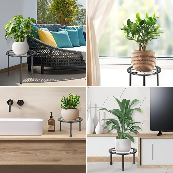5 Pack Metal Plant Stand, Anti-Rust Iron Plant Stands for Indoor and Outdoor, Heavy Duty Flower Pot Stands for Multiple Plant, Black Potted Plant Holder for Garden Home (5 Pack Black)