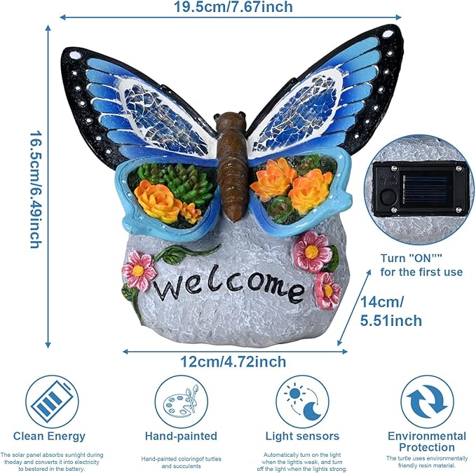 Yiosax-Garden Statue Butterfly Decor-Solar Outdoor Butterfly Light-Butterfly Figurine Decoration for Patio,Balcony,Yard,Lawn Ornament Garden Gift Women Mom