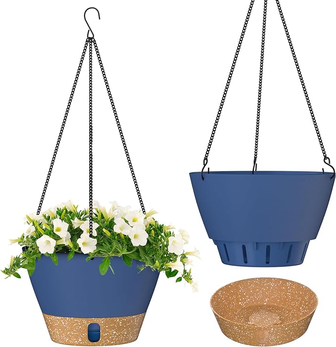 ZMTECH Hanging Planters for Indoor Plants Set of 2 Self Watering Hanging Pots Hanging Baskets Hanging Flower Pots for Outdoor Hanging Plants(8 Inch, Blue)