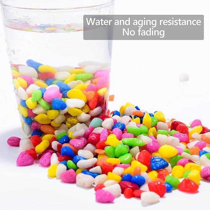 2LB Succulent and Cactus Gravel Pebbles, 1/4 Inch - 1/3 Inch Natural Decorative Polished Stones, River Rocks for Plants, Aquariums, Vases, Terrarium and Outdoor Gardening, 7 Mixed Colors