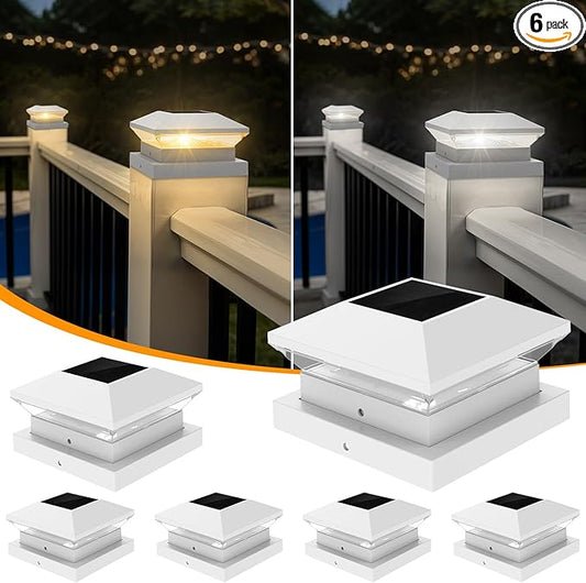 T-SUN Bright Solar Post Cap Lights 6 Pack – Outdoor Waterproof Solar Powered Deck Fence Post Lights for Wooden (4x4/6x6) & Vinyl (4x4/5x5) Posts – 2 Modes for Garden, Patio, Gate, Mailbox, Porch
