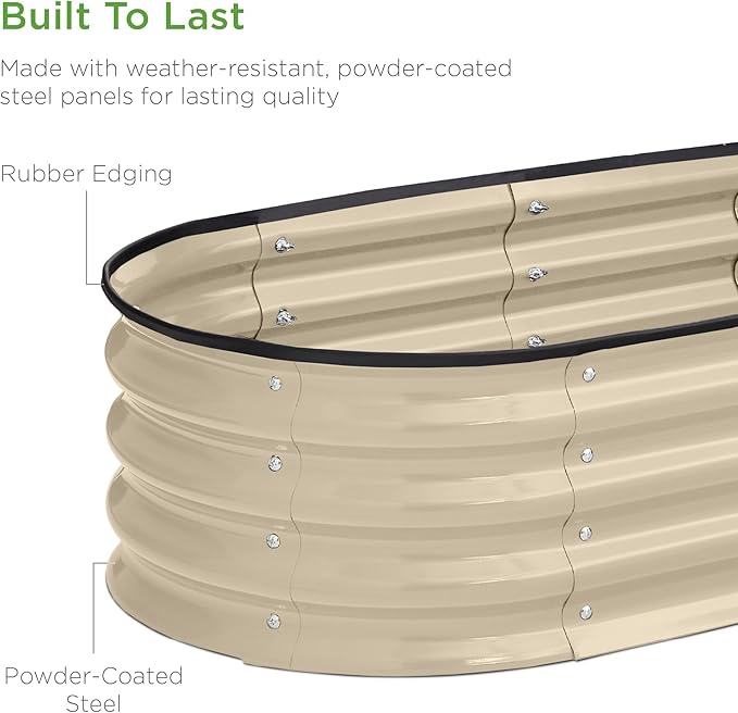 Best Choice Products 4x2x1ft Outdoor Metal Raised Garden Bed, Oval Deep Root Planter Box for Vegetables, Flowers, Herbs, and Succulents w/ 51 Gallon Capacity, Rubber Edge Guard - Beige