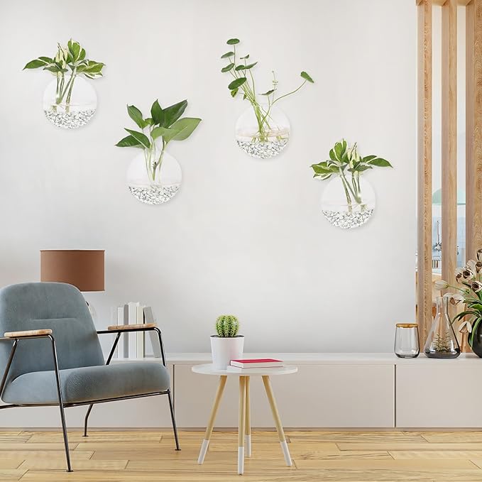 Pack of 6 Glass Planters Wall Hanging Planters Round Glass Plant Pots Hanging Air Plant Pots Flower Vase Air Plant Terrariums Wall Hanging Plant Container