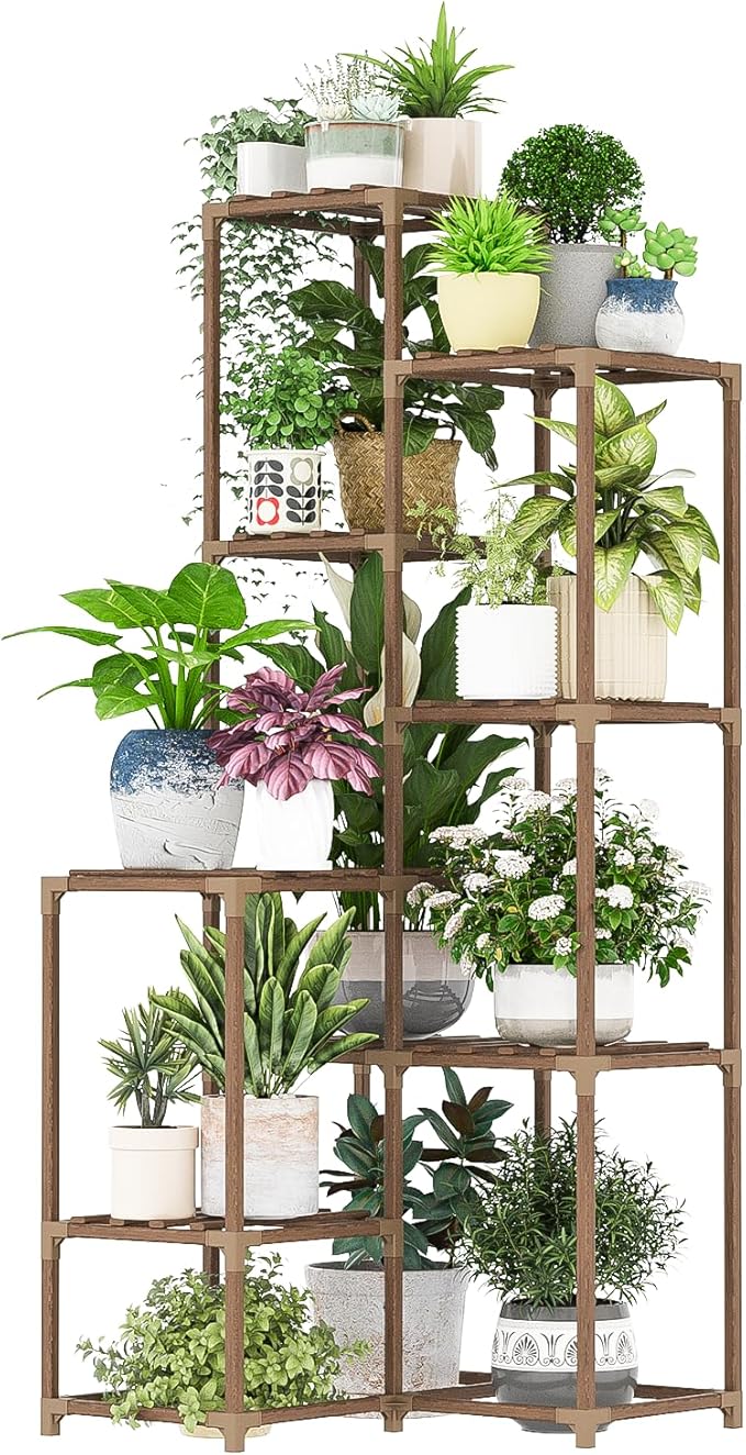 Bamworld Plant Stand Indoor Outdoor Corner Plant Shelf 54.7" Tall Plant Table Wood Large Plant Holder for Multiple Plants Patio Balcony Garden Office Home Decor