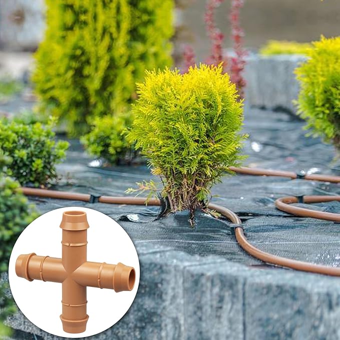 Drip Irrigation Parts Cross Connector, 12 Pack Drip Irrigation Four Way Line Connector Fittings Fits for 1/2" inch Drip Tubing Barbed Irrigation Fittings for Patio Lawn Garden
