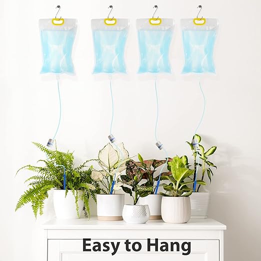 AHOUGER 8Pcs 3500ml Plant Life Drip Watering Bag, Automatic Drip Irrigation Kit Plant Watering Devices System Waterer for Indoor Outdoor Potted Plant with 8Pcs Hooks with Control Switch