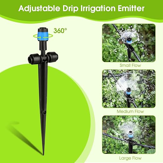 25 Pcs Drip Irrigation Emitters with Stake - Adjustable Drip Emitter Vortex for 1/4" Drip Line Irrigation Tubing - Drip Irrigation System Parts Drippers Sprinkler Heads for Garden Watering System-Blue