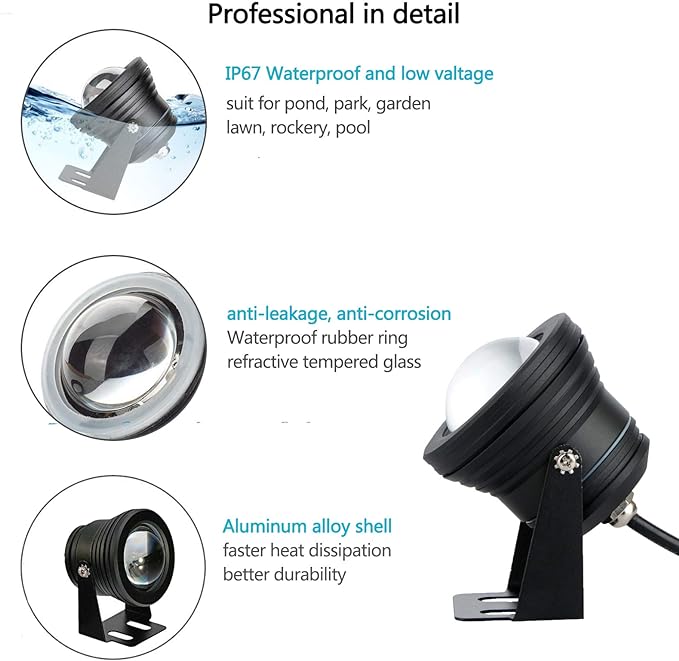 Spot Lights Outdoor 10W RGB Color Changing Low Voltage Landscape Lighting, IP67 Waterproof Outdoor Spotlight Remote Control Flood Light for Yard Garden House US Plug