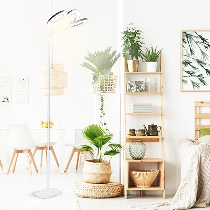 Hanging Grow Light for Indoor Plants with Warm Colors, Full Spectrum Plant Standing Lamp for Seeding Small and Large Plants with 3 Heads, Auto On/Off Timer and Adjustable Tripod Stand– 30 Watts