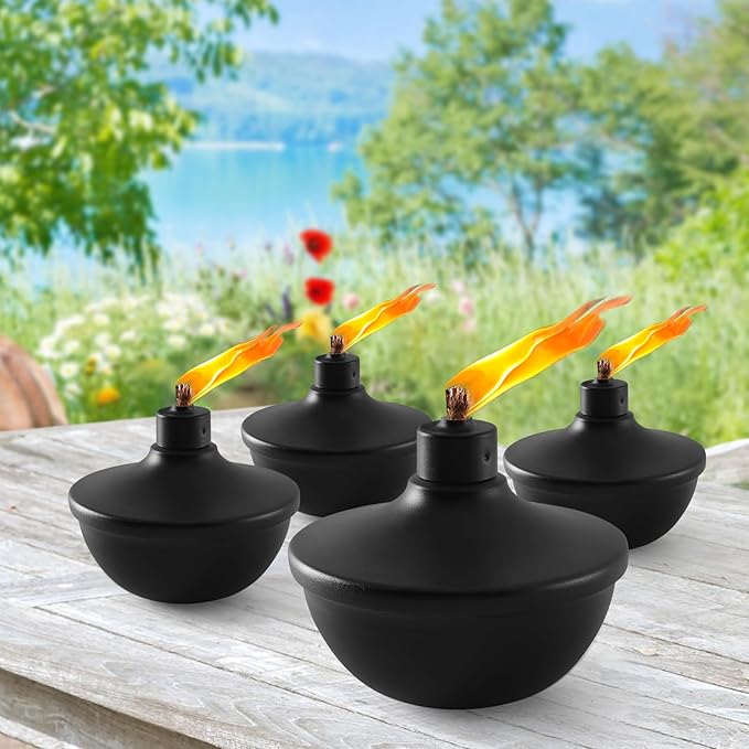 4 Pack Metal Table Top Torches,23.5 oz Citronella Torches for Outside,Refillable Flame Light Torch with Wicks and Covers for Party, Garden Decor,DIY