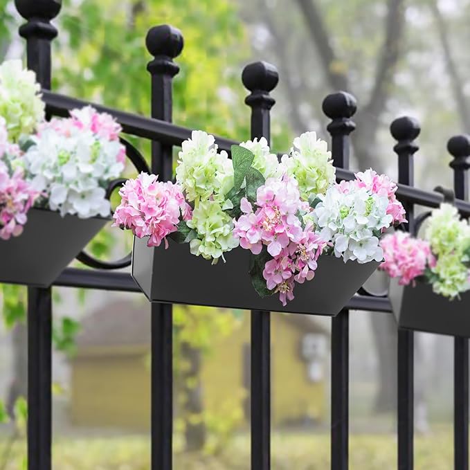 Railing Planters Outdoor Balcony 16 Inch Deck Over The Railing Planter Boxes Hanging Planters for Fence Flower 3 Pcs (Black)