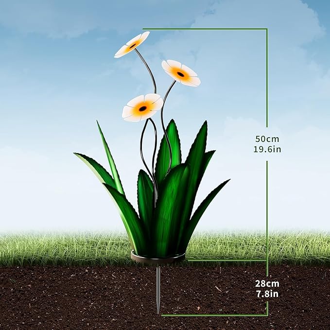 Upgraded Large Metal Yard Art, Agave Plant Yard Decorations Outdoor Sculpture, Flowers for Outside, Waterproof Outdoor Garden Decor (Purple + Blue Flower)