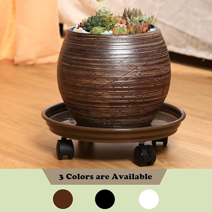 4 Packs Plant Caddy with Wheels 11.8" Plastic Rolling Plant Stands Heavy-Duty Plant Dolly with Casters Indoor Outdoor Plant Roller Base Plant Saucers on Wheels Plant Mover Coaster, Brown